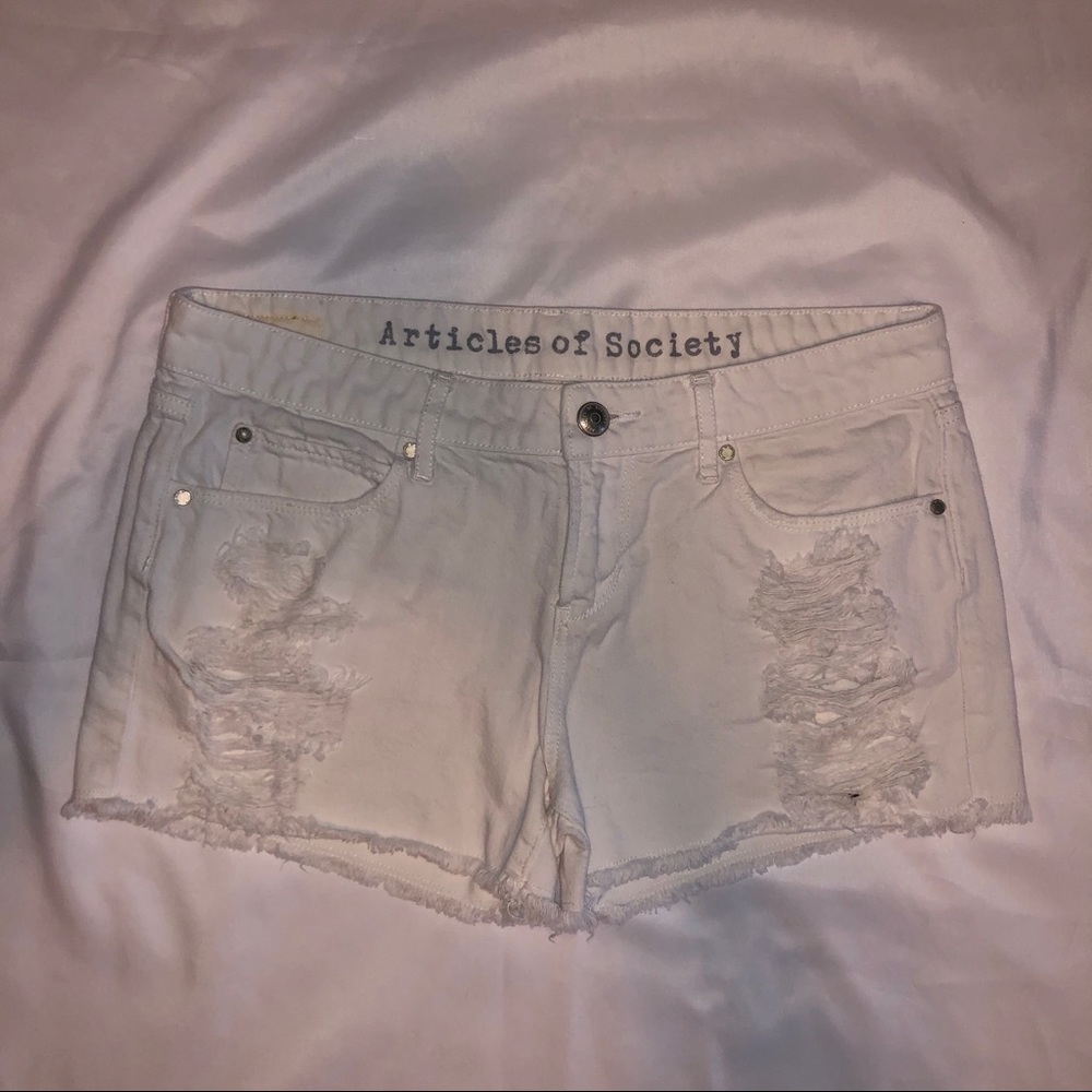 Articles of Society Distressed White Jean Shorts